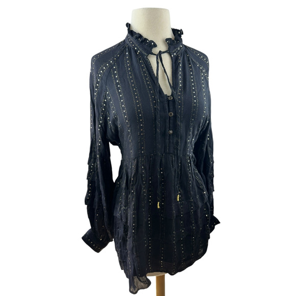 by Anthropologie Quinn Sequined Tunic Blouse Shimmer Small Witchy Whimsigoth - Picture 15 of 16